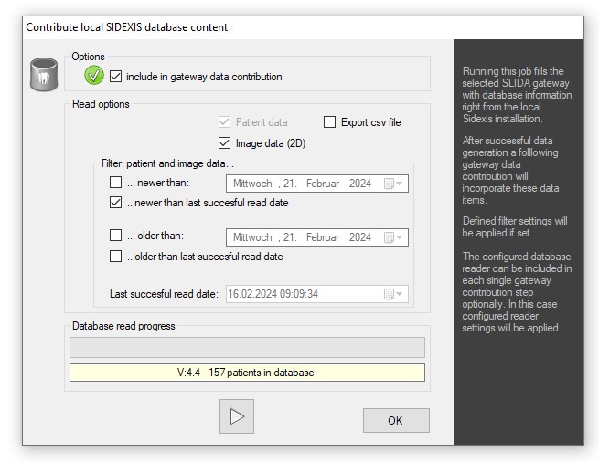 Database reader configuration dialog in SIDEXIS SYNC SERVICES version 5